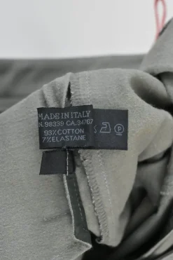 Taupe grey cotton-blend pull-on mid-rise slacks with zip detail along cuffs
