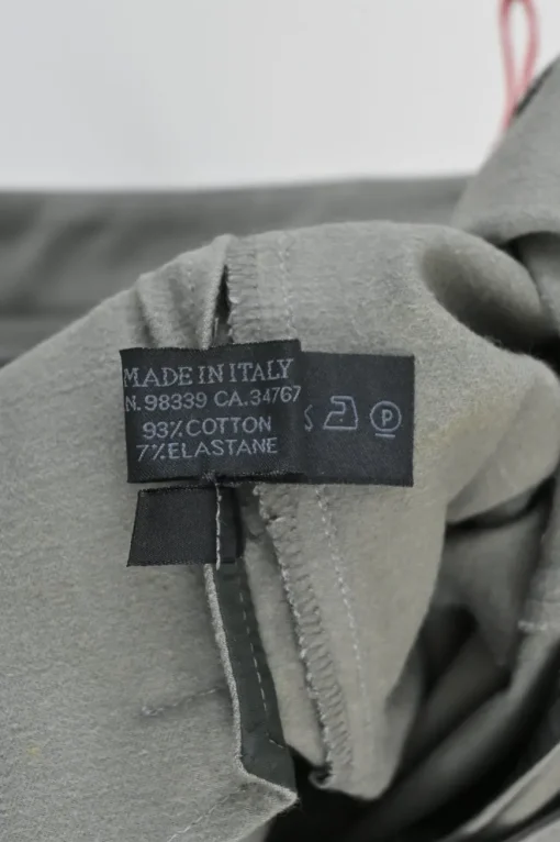 Taupe grey cotton-blend pull-on mid-rise slacks with zip detail along cuffs