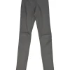 Taupe grey leather pull-on high-rise skinny pants with elasticated waist