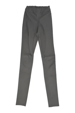 Taupe grey leather pull-on high-rise skinny pants with elasticated waist