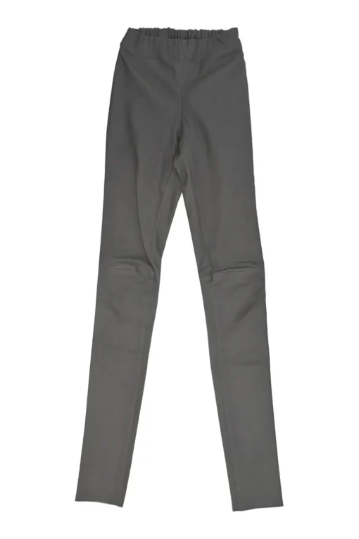 Taupe grey leather pull-on high-rise skinny pants with elasticated waist