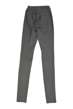Taupe grey leather pull-on high-rise skinny pants with elasticated waist
