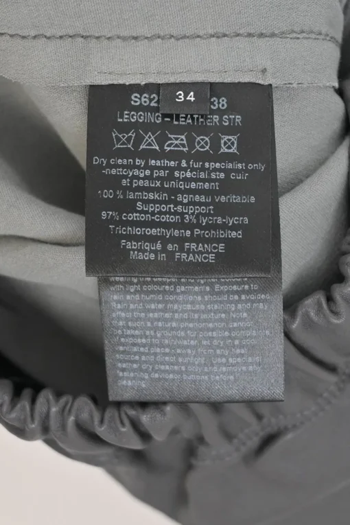 Taupe grey leather pull-on high-rise skinny pants with elasticated waist