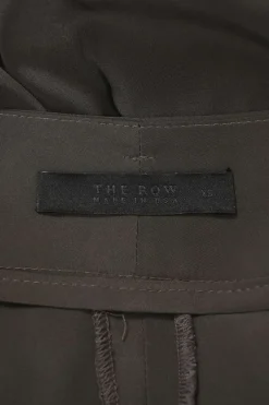Taupe grey polyester tie-waist pleat-front tailored trousers