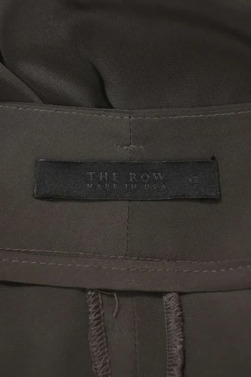 Taupe grey polyester tie-waist pleat-front tailored trousers