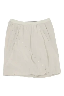 Taupe grey studded silk chiffon mini draped bubble skirt with elasticated waistband
