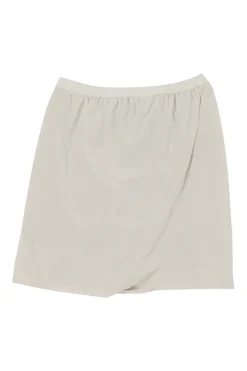 Taupe grey studded silk chiffon mini draped bubble skirt with elasticated waistband