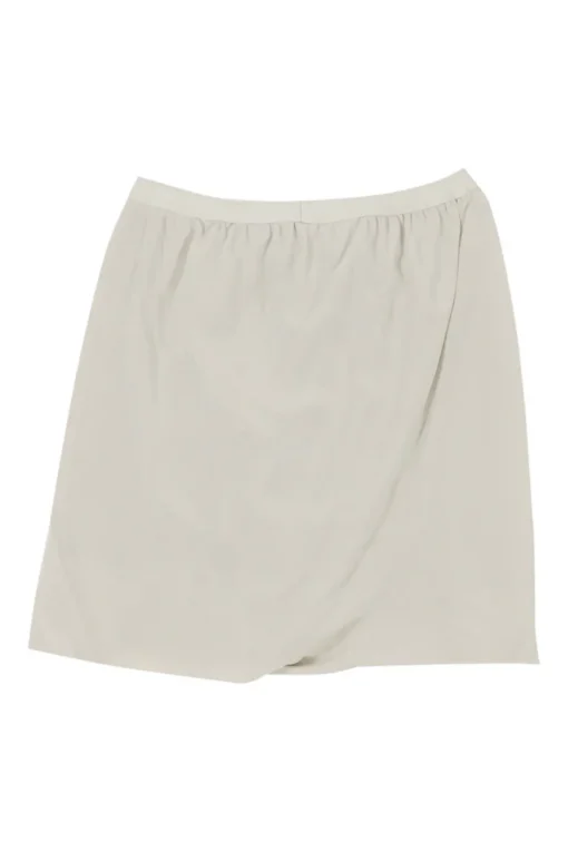 Taupe grey studded silk chiffon mini draped bubble skirt with elasticated waistband