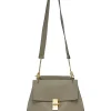 Taupe leather Drew shoulder bag with gold-tone metallic hardware