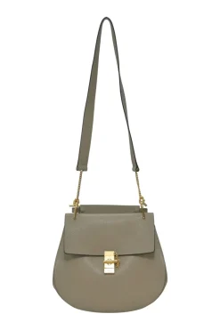 Taupe leather Drew shoulder bag with gold-tone metallic hardware