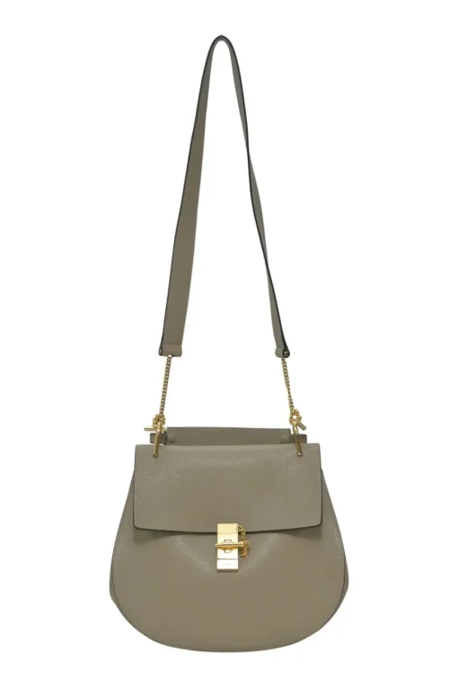 Taupe leather Drew shoulder bag with gold-tone metallic hardware