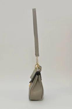 Taupe leather Drew shoulder bag with gold-tone metallic hardware