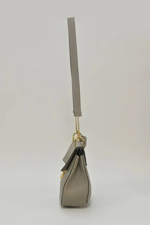 Taupe leather Drew shoulder bag with gold-tone metallic hardware