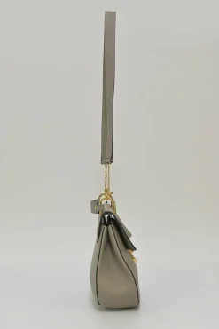 Taupe leather Drew shoulder bag with gold-tone metallic hardware