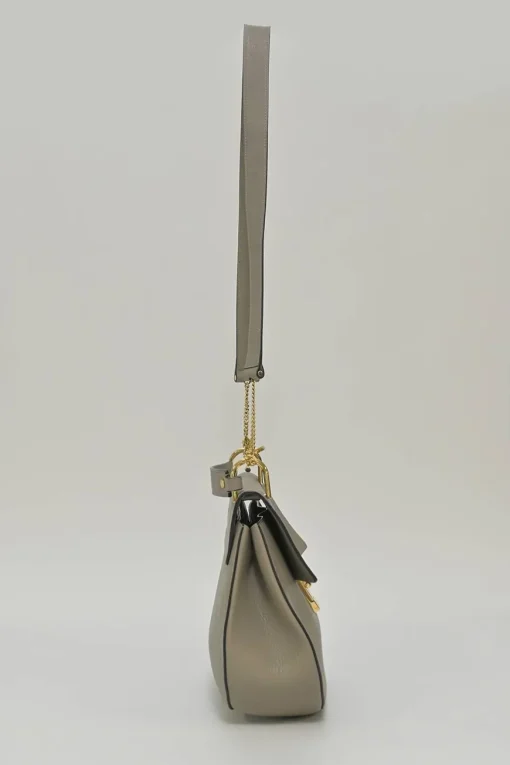 Taupe leather Drew shoulder bag with gold-tone metallic hardware
