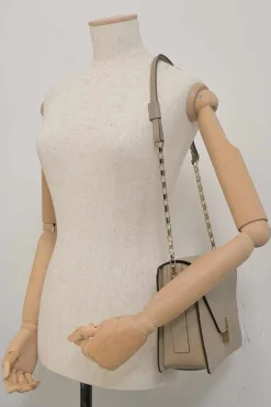 Taupe leather Iside flap shoulder bag
