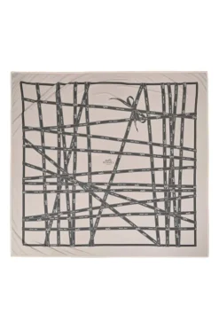 Taupe silk 'Bolduc' printed jersey scarf featuring original artwork by Jean-louis Dumas