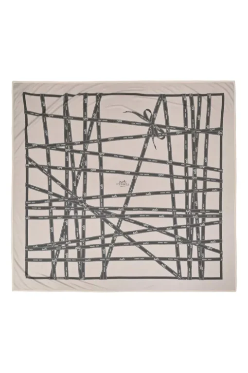 Taupe silk 'Bolduc' printed jersey scarf featuring original artwork by Jean-louis Dumas