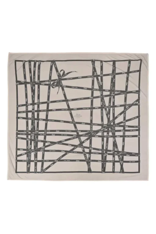 Taupe silk 'Bolduc' printed jersey scarf featuring original artwork by Jean-louis Dumas