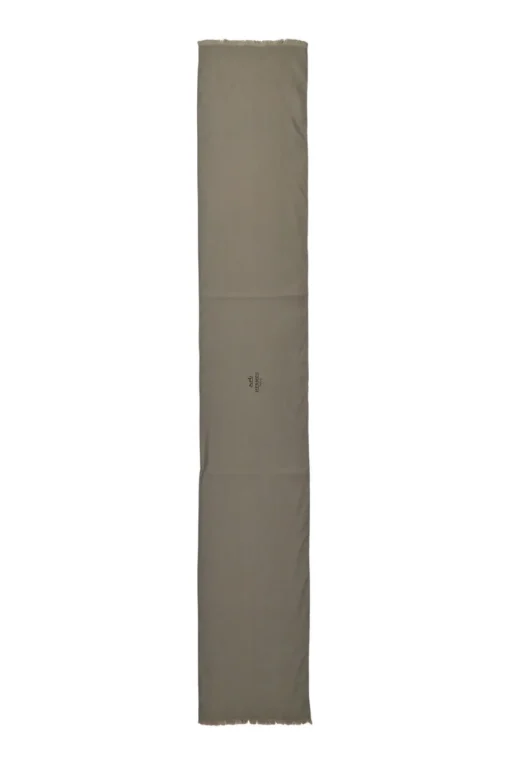 Taupe silk logo jacquard long scarf