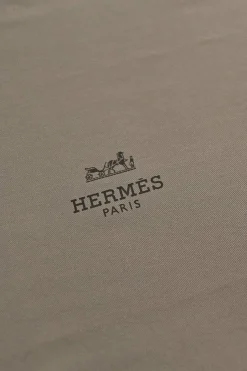 Taupe silk logo jacquard long scarf