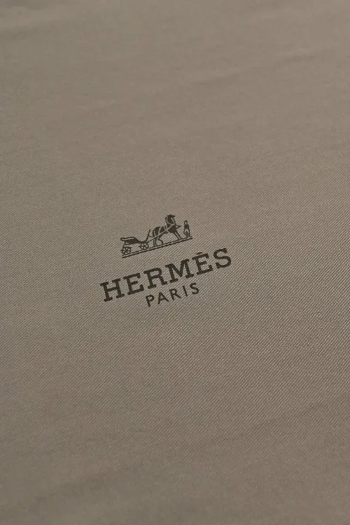 Taupe silk logo jacquard long scarf