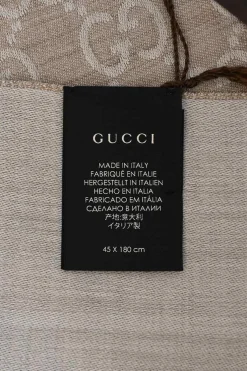Taupe wool-silk blend GG monogram jacquard reversible fringe stole