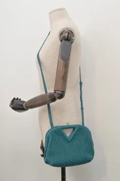 Teal knit leather The Point shoulder bag