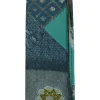 Teal polyester abstract patchwork print wrap-front sarong-style midi skirt with self-tie hip fastening