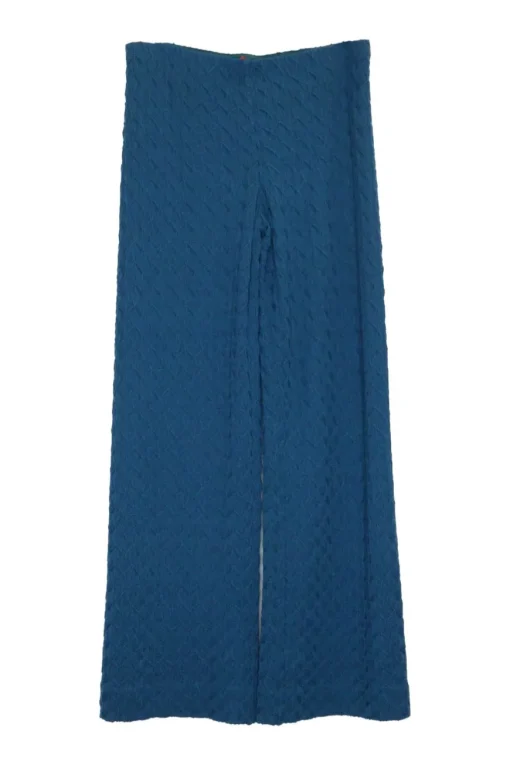 Teal rayon-blend textured 3D warp knit flared pants