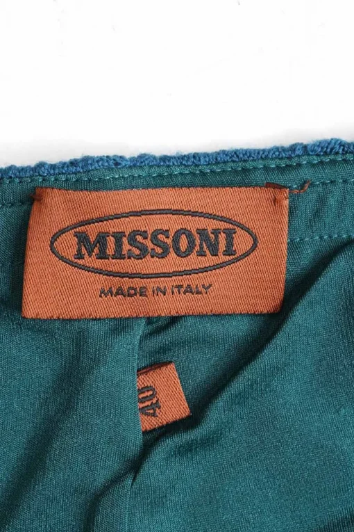 Teal rayon-blend textured 3D warp knit flared pants