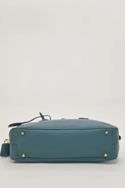 Teal Saffiano leather Vitello Daino rectangle bowler bag with detachable shoulder strap