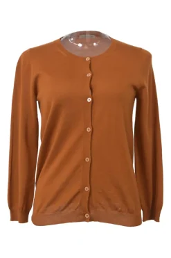 Terracotta cashmere jersey knit button-front cardigan