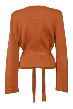 Terracotta cotton-blend ponte-knit tie-waist zip-up jacket