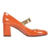 Terracotta leather mary jane with olive strap and block heel