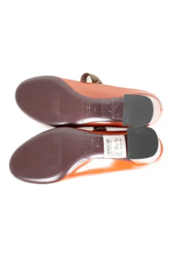 Terracotta leather mary jane with olive strap and block heel