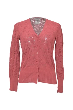 Terracotta pink viscose-blend pointelle cardigan