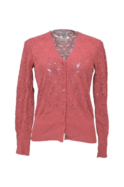 Terracotta pink viscose-blend pointelle cardigan
