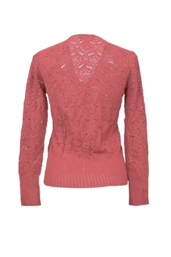 Terracotta pink viscose-blend pointelle cardigan