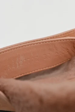 Terracotta suede and shearling Chypre anatomic slide sandals with pull tab miad-arch strap