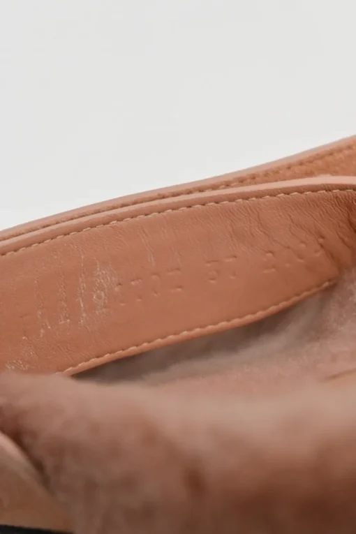 Terracotta suede and shearling Chypre anatomic slide sandals with pull tab miad-arch strap