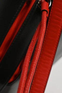 The Bucket Bag in black and red leather