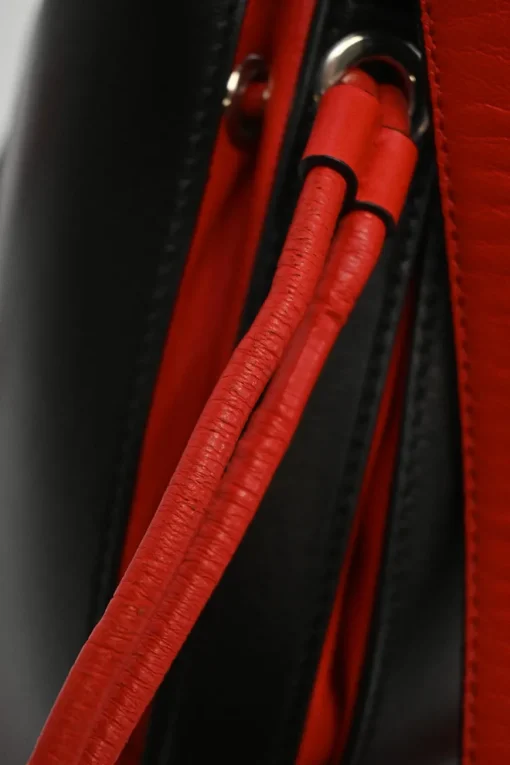 The Bucket Bag in black and red leather