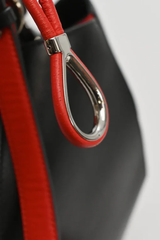 The Bucket Bag in black and red leather