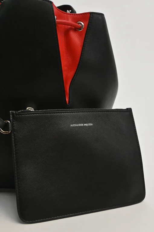 The Bucket Bag in black and red leather