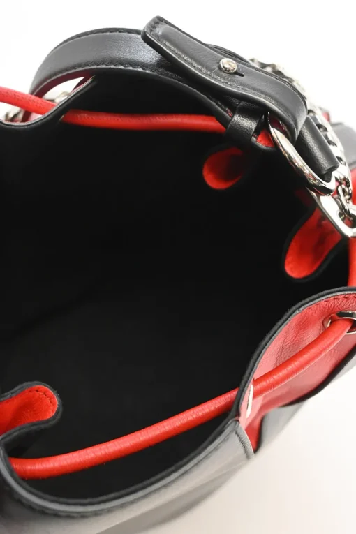 The Bucket Bag in black and red leather