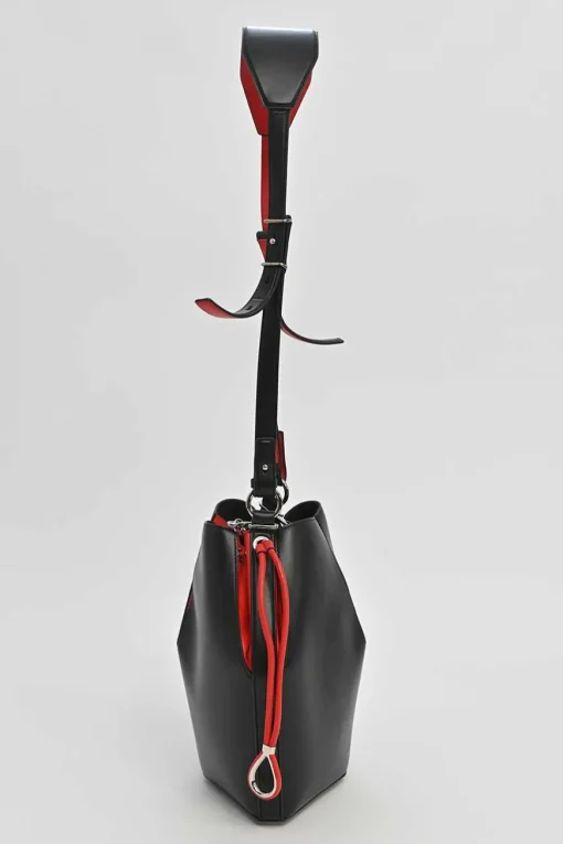 The Bucket Bag in black and red leather