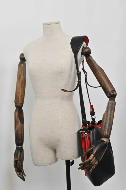 The Bucket Bag in black and red leather