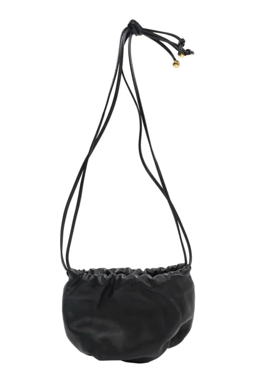 The Mini Bulb Gathered Black Leather Shoulder Bag