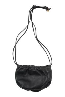 The Mini Bulb Gathered Black Leather Shoulder Bag